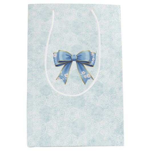 Sac Cadeau Moyen Elegant Blue Bow Engagement Party Invitation (Devant)