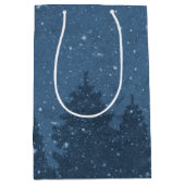 Sac Cadeau Moyen Élégant Blue Winter neige arbres vacances (Devant)