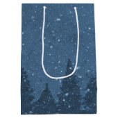 Sac Cadeau Moyen Élégant Blue Winter neige arbres vacances (Dos)
