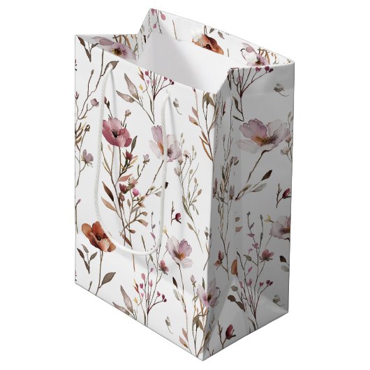 Sac Cadeau Moyen Élégant bohème de fleur sauvage (Devant Angle)