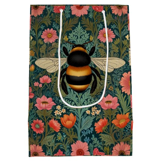 Sac Cadeau Moyen Elegant boho retro bumblebee spring florals (Dos)