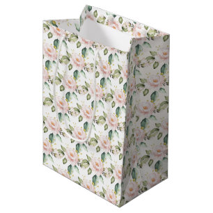 Sac Cadeau Moyen Elégant boho rose rousse roses verdure or