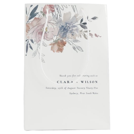 Sac Cadeau Moyen Elégant Chic Blush Aquarelle Floral Mariage (Devant)