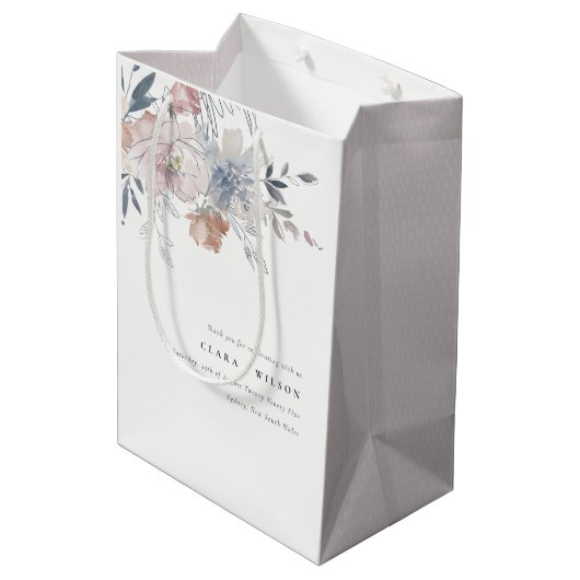 Sac Cadeau Moyen Elégant Chic Blush Aquarelle Floral Mariage (Dos Angle)
