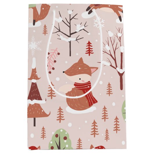 Sac Cadeau Moyen Élégant classique Arbre de Noël Fox Motif (Devant)