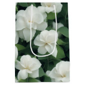 Sac Cadeau Moyen Élégant classique vert botanique blanc floral (Dos)