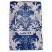 Sac Cadeau Moyen Élégant damassé Bleu toile de jouy monogramme (Devant)
