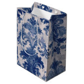 Sac Cadeau Moyen Élégant damassé Bleu toile de jouy monogramme (Dos Angle)