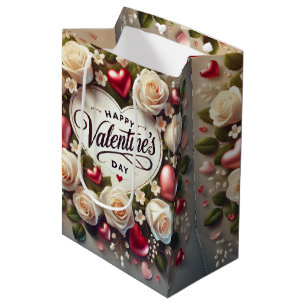 Sac Cadeau Moyen Elégant design de Saint Valentin avec Rose