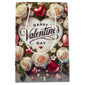 Sac Cadeau Moyen Elégant design de Saint Valentin avec Rose (Devant)