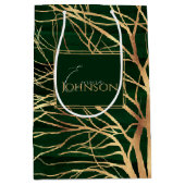 Sac Cadeau Moyen Elégant dessin d'arbre d'automne en or vert (Devant)