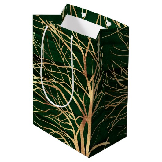 Sac Cadeau Moyen Elégant dessin d'arbre d'automne en or vert (Dos Angle)