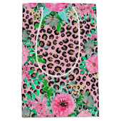 Sac Cadeau Moyen Elégant Empreinte de léopard rose et design floral (Devant)