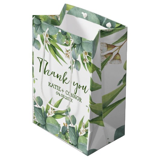 Sac Cadeau Moyen Elégant Eucalyptus verdure Favoriser le Merci (Devant Angle)