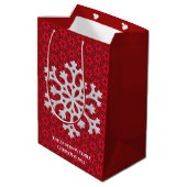 Sac Cadeau Moyen Élégant Festif Red Snowflake (Dos Angle)