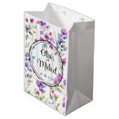 Sac Cadeau Moyen Élégant fleurs sauvages d'aquarelle rose violet (Devant Angle)
