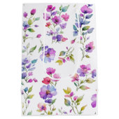 Sac Cadeau Moyen Élégant fleurs sauvages d'aquarelle rose violet (Dos)