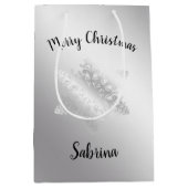 Sac Cadeau Moyen Élégant flocon de Noël Joyeux argent moderne (Devant)
