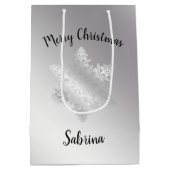 Sac Cadeau Moyen Élégant flocon de Noël Joyeux argent moderne (Dos)