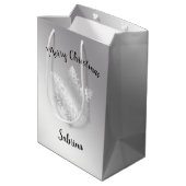 Sac Cadeau Moyen Élégant flocon de Noël Joyeux argent moderne (Dos Angle)