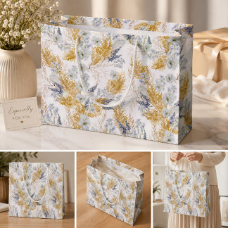 Sac Cadeau Moyen Élégant floral aquarelle lavande et pampas