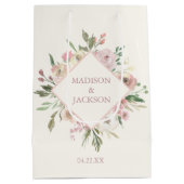 Sac Cadeau Moyen Élégant Floral Blush Pony rose Mariage d'été (Dos)