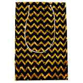 Sac Cadeau Moyen Élégant Glam Chevron Gold Parties scintillant noir (Devant)