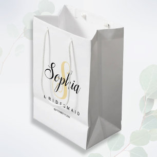 Sac Cadeau Moyen Elegant Gold & Black Personalized Bridesmaid Heart