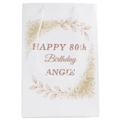 Sac Cadeau Moyen Elegant Gold Glitter 80th Birthday (Devant)