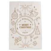 Sac Cadeau Moyen Élégant Gold Line Art Noël (Dos)