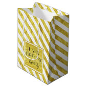 Sac Cadeau Moyen Elégant Gold Stripes Joyeux Anniversaire (Devant Angle)