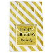 Sac Cadeau Moyen Elégant Gold Stripes Joyeux Anniversaire (Devant)