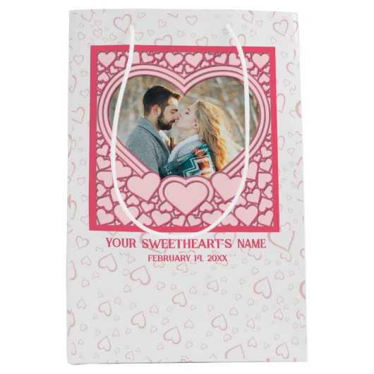Sac Cadeau Moyen Élégant Heureuse Sainte-Valentin de coeur rose élé (Devant)