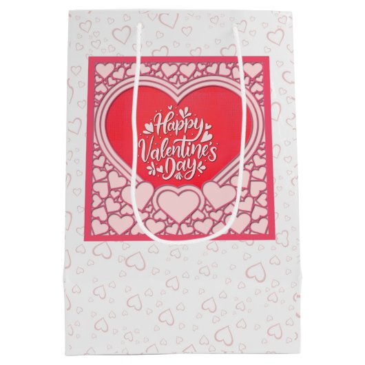 Sac Cadeau Moyen Élégant Heureuse Sainte-Valentin de coeur rose élé (Dos)