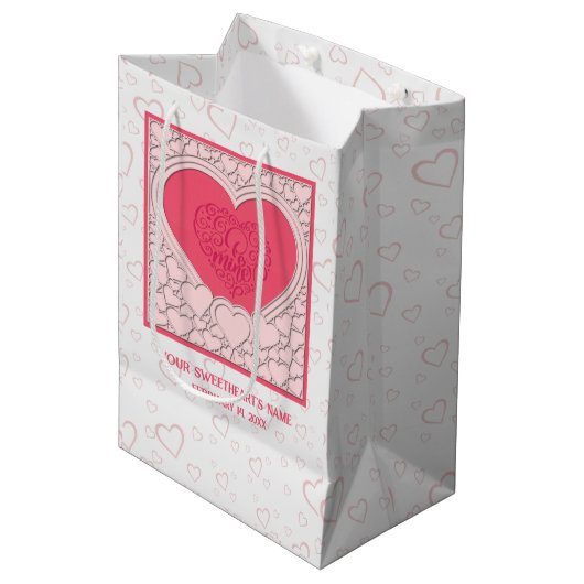 Sac Cadeau Moyen Élégant Heureuse Sainte-Valentin de coeur rose élé (Devant Angle)