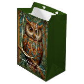Sac Cadeau Moyen Élégant hibou rétro boho bohème bohème forêt verte (Devant Angle)