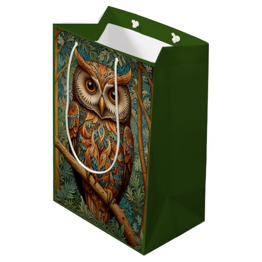 Sac Cadeau Moyen Élégant hibou rétro boho bohème bohème forêt verte (Dos Angle)