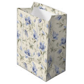 Sac Cadeau Moyen Élégant Joli Floral Bleu sur Arrière - plan crème (Devant Angle)
