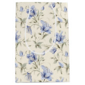Sac Cadeau Moyen Élégant Joli Floral Bleu sur Arrière - plan crème (Devant)