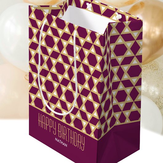 Sac Cadeau Moyen Élégant Joyeux Anniversaire Star Plum Motif Person