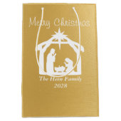 Sac Cadeau Moyen Élégant Joyeux Noël Blanc Nativité or (Devant)