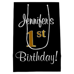 Sac Cadeau Moyen Elégant, Luxueux, Faux Gold Look 1er anniversaire