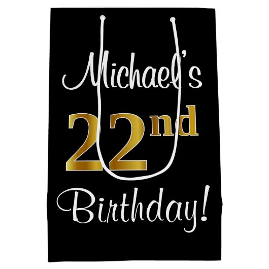 Sac Cadeau Moyen Elégant, Luxueux, Faux Gold Look 22e anniversaire (Dos)