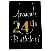 Sac Cadeau Moyen Elégant, Luxueux, Faux Gold Look 24e anniversaire (Dos)