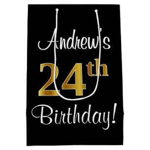 Sac Cadeau Moyen Elégant, Luxueux, Faux Gold Look 24e anniversaire