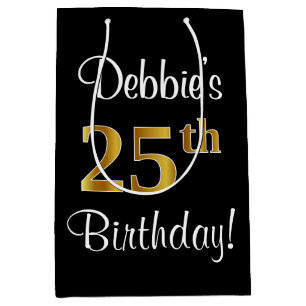 Sac Cadeau Moyen Elégant, Luxueux, Faux Gold Look 25e anniversaire
