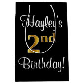 Sac Cadeau Moyen Elégant, Luxueux, Faux Gold Look 2e anniversaire (Devant)