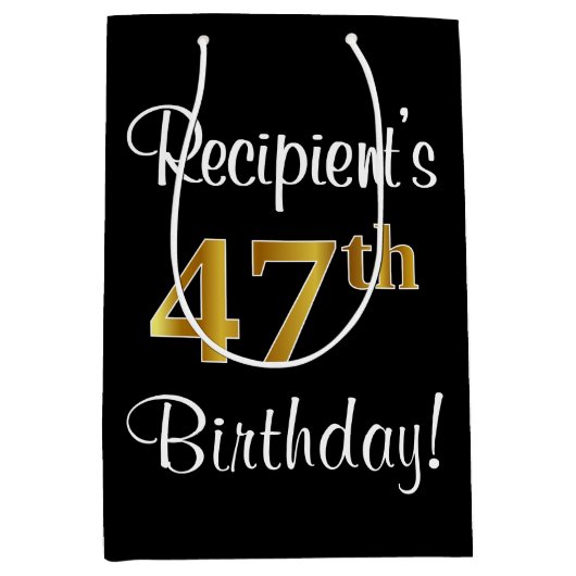 Sac Cadeau Moyen Elégant, Luxueux, Faux Gold Look 47e anniversaire (Devant)