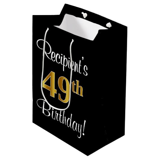 Sac Cadeau Moyen Elégant, Luxueux, Faux Gold Look 49e anniversaire (Devant Angle)