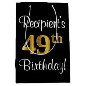 Sac Cadeau Moyen Elégant, Luxueux, Faux Gold Look 49e anniversaire (Devant)